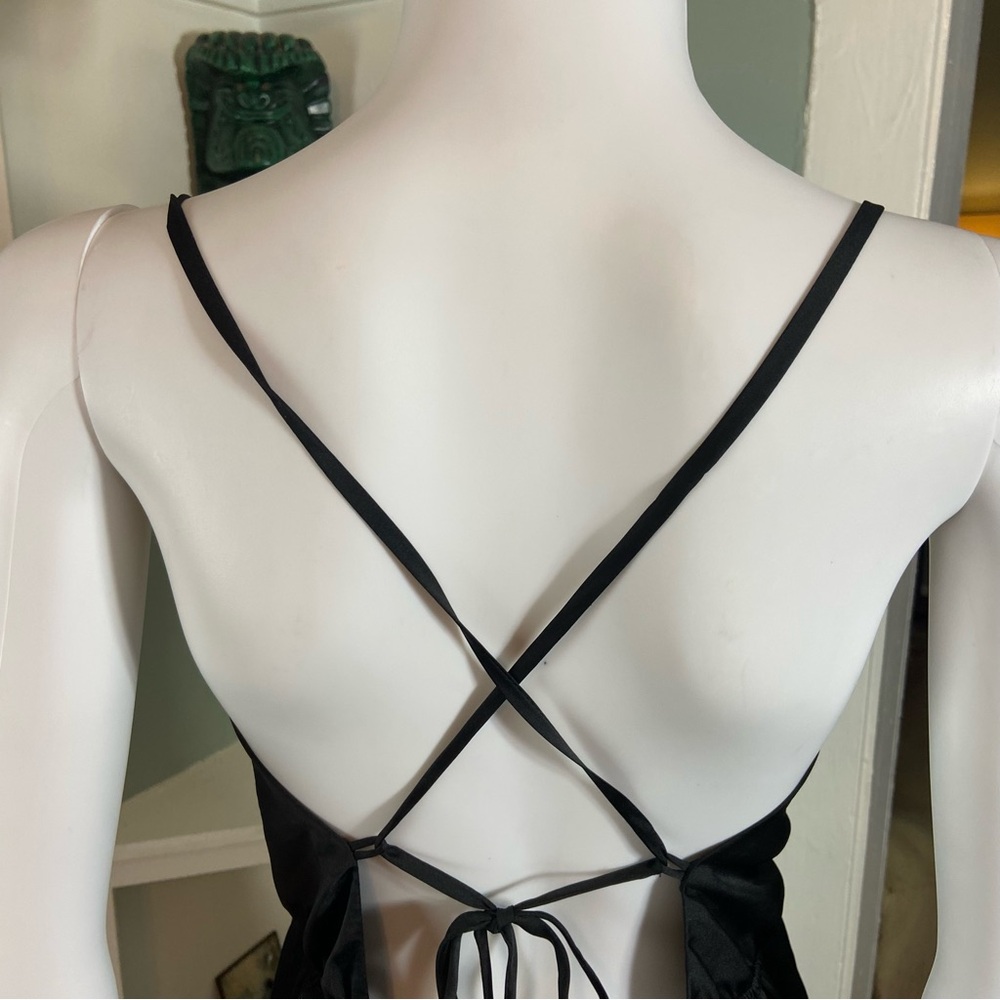 Intimately Free People Strappy Backless Lace Up Satin Black Mini Slip Dress S - Picture 12 of 14